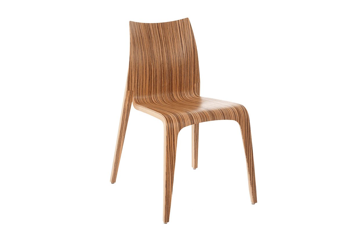 Durable wooden chair, zebrano, lacquered