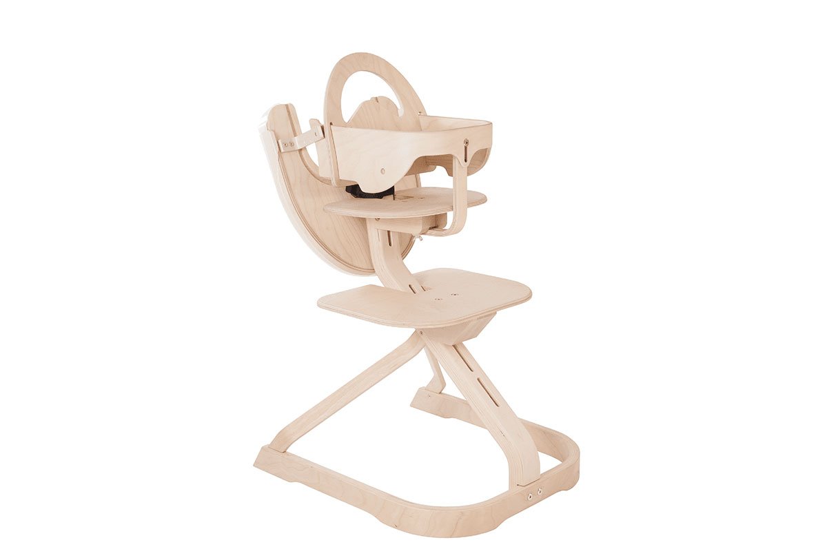Durable wooden high chair from the birch, bleached